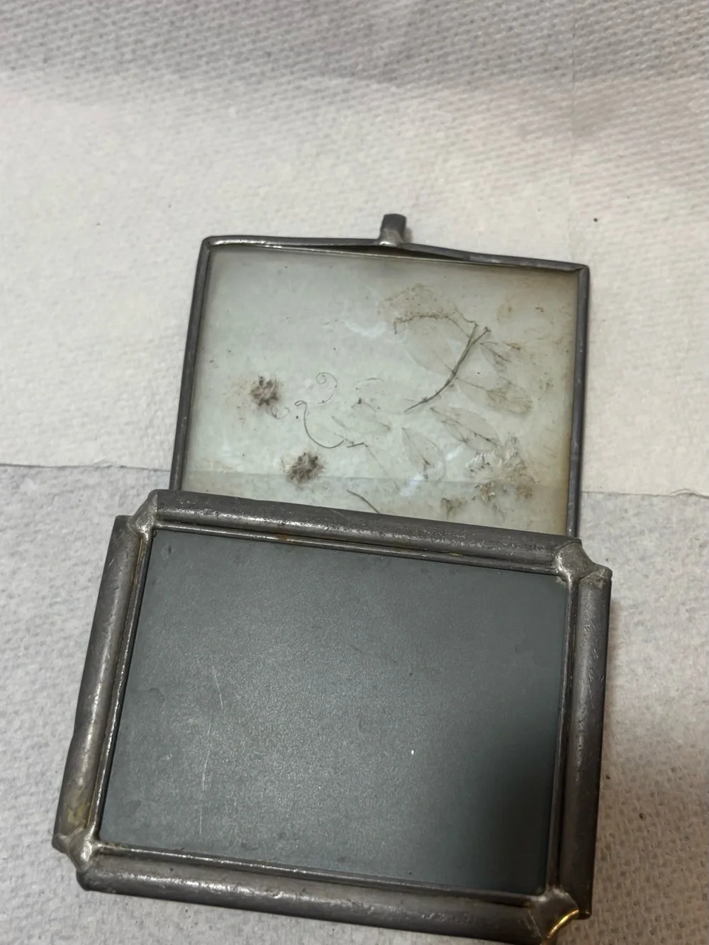 Vintage Leaded Glass Trinket Box with Dried Flowers
